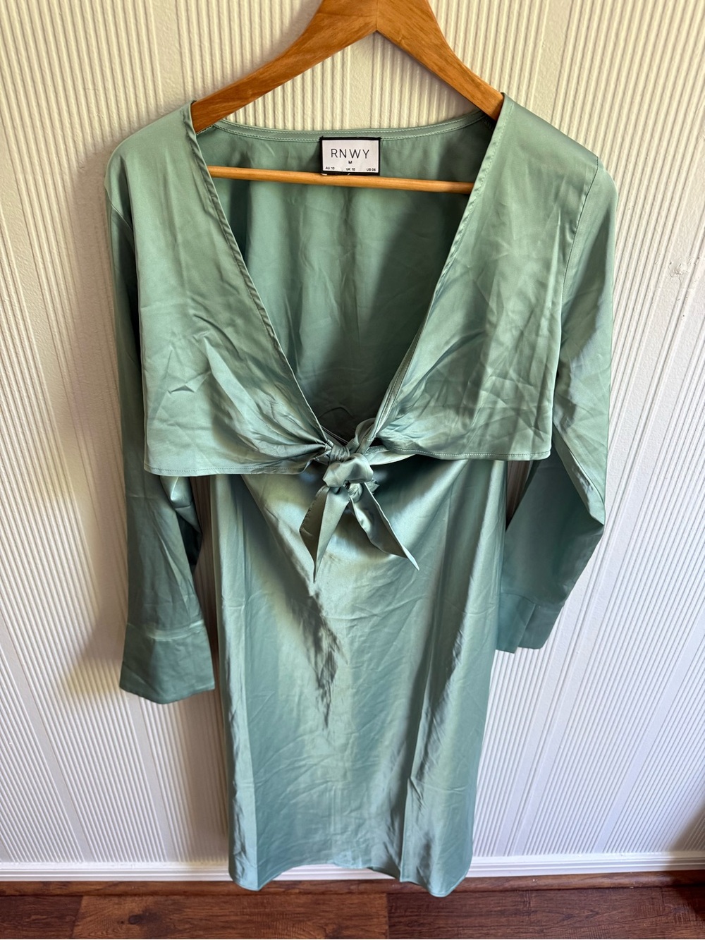 RNWY Sage Green Tie-Front Satin Dress - Picture 2 of 3